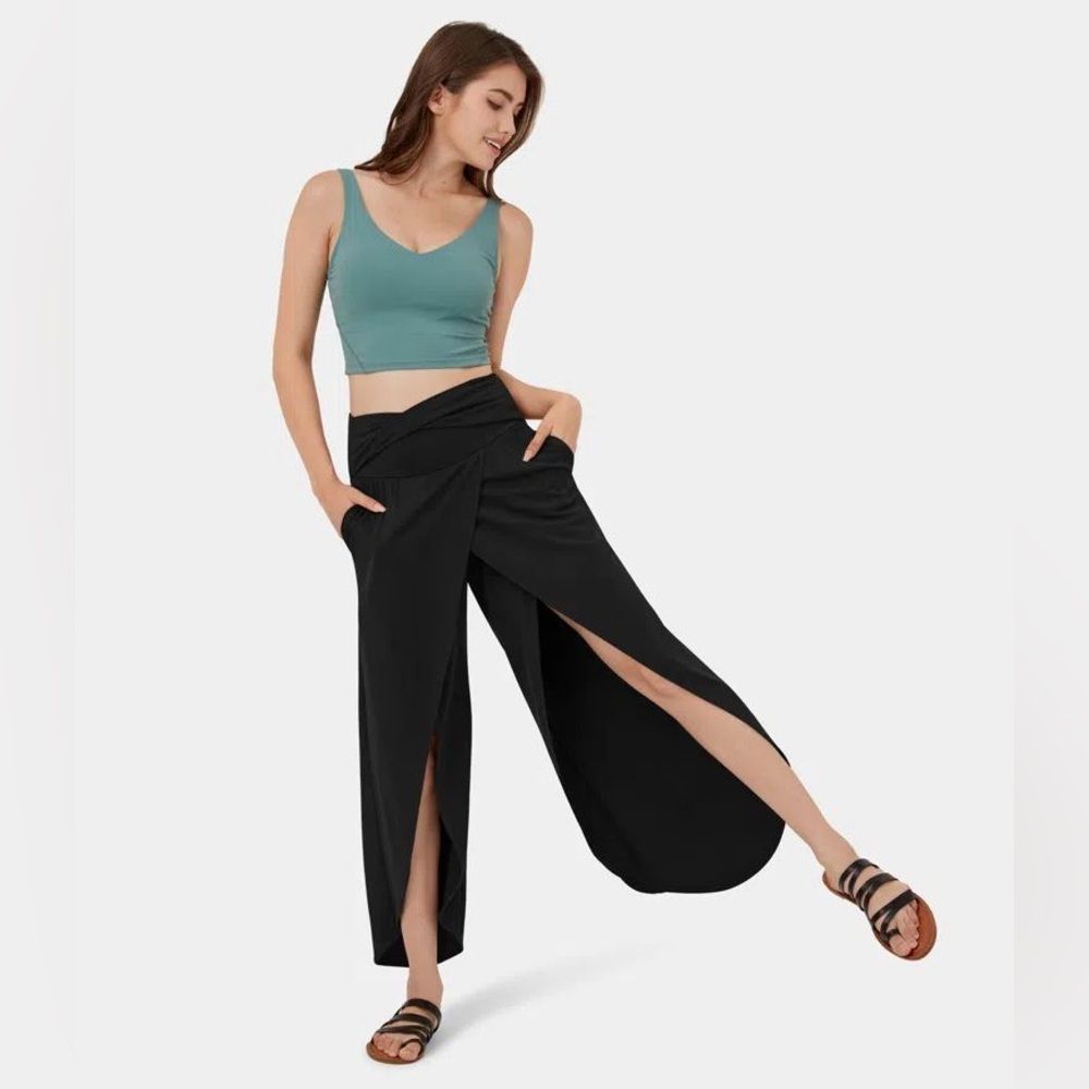 NEW HALARA High Waisted Twisted Palazzo Flowy Split Wide Leg Casual Pants Small